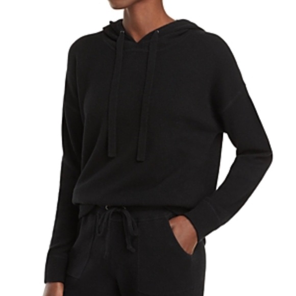 C by Bloomingdales Cashmere Hoodie Sweater Black XS High Low Side Slits Pullover - Picture 2 of 12